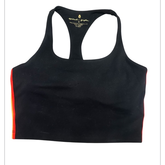 Spiritual  Gangster Black Crop Top  Sports Bra with Rainbow Stripes/ - Picture 2 of 5